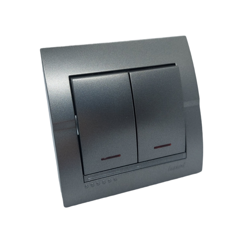 DERIY Вимикач з підсвіткою подвійний темно-сірий металік (1/10шт/120шт)