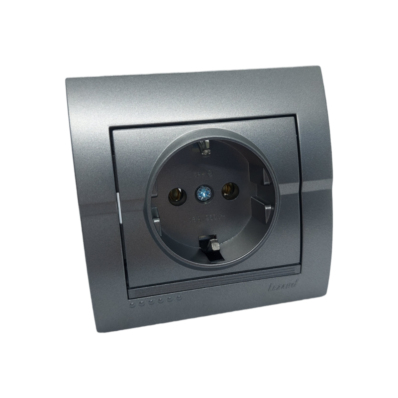 DERIY Розетка із заземленням темно-сірий металік (1/10шт/120шт)