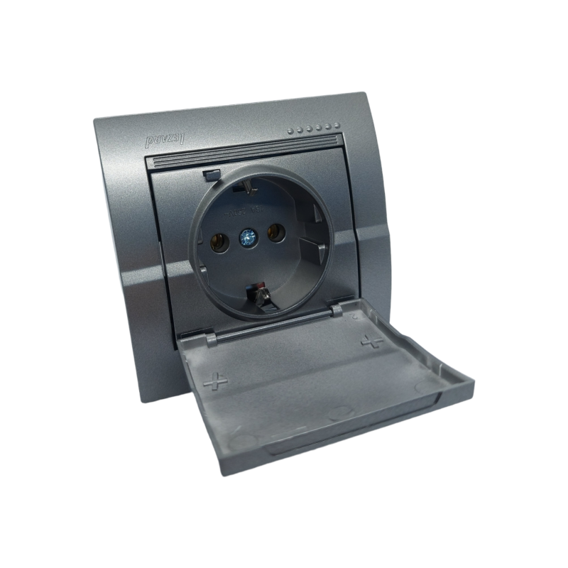 DERIY Розетка із заземленням з кришкою темно-сірий металік (1/10шт/120шт)