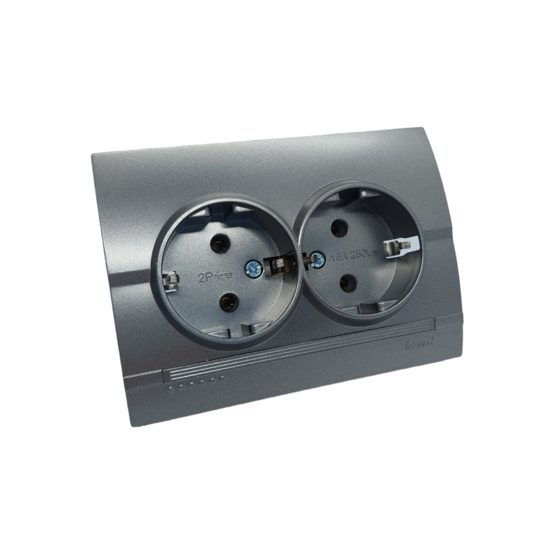 DERIY Розетка подвійна із заземленням темно-сірий металік (1/10шт/120шт)