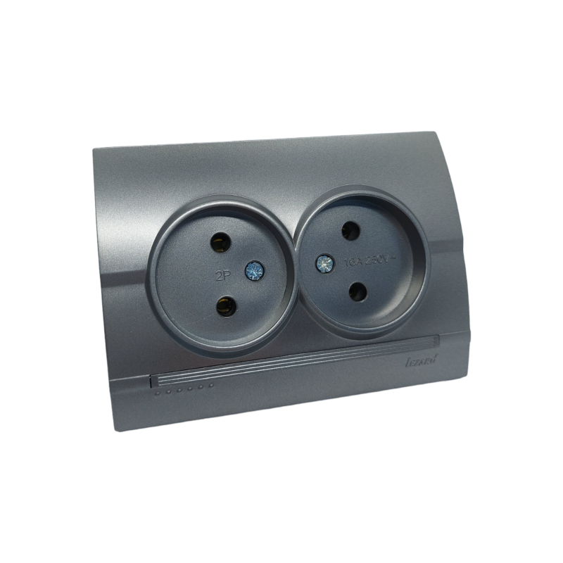 DERIY Розетка подвійна без заземлення темно-сірий металік (1/10шт/120шт)