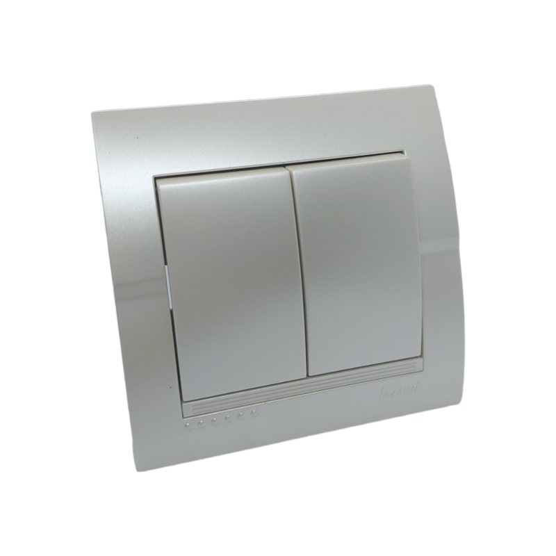 DERIY Вимикач подвійний перлинно-білий металік (1/10шт/120шт)