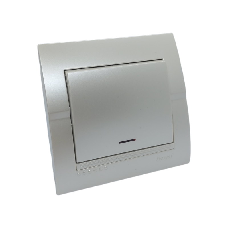 DERIY Вимикач з підсвіткою перлинно-білий металік (1/10шт/120шт)