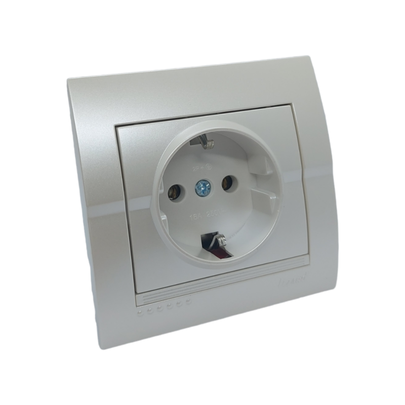 DERIY Розетка із заземленням перлово-біла металік (1/10шт/120шт)