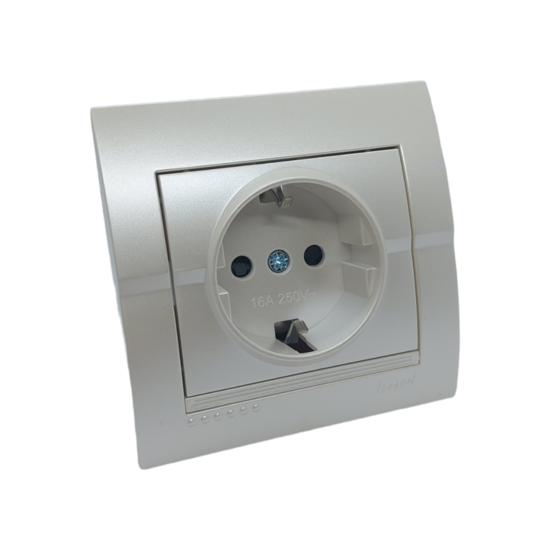 DERIY Розетка з захистом від дітей перлинно-біла металік (1/10шт/120шт)