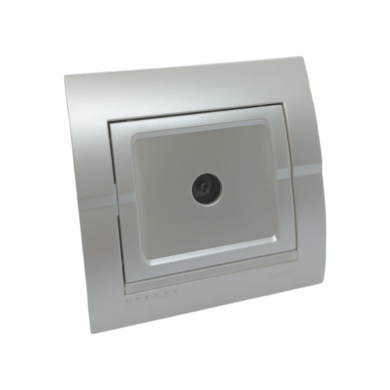 DERIY Розетка ТВ прохідна перлинно-біла металік (1/10шт/120шт)