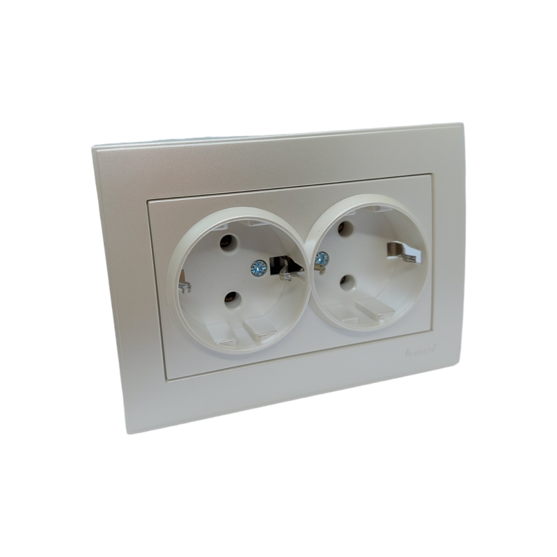 RAIN Розетка подвійна із заземленням ПБТ перлово-білий перламутр (1/10шт/120шт)