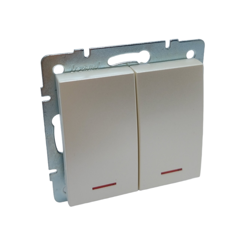 RAIN Вимикач подвійний з підсвіткою перлинно-білий перламутр  (1/10шт/120шт)