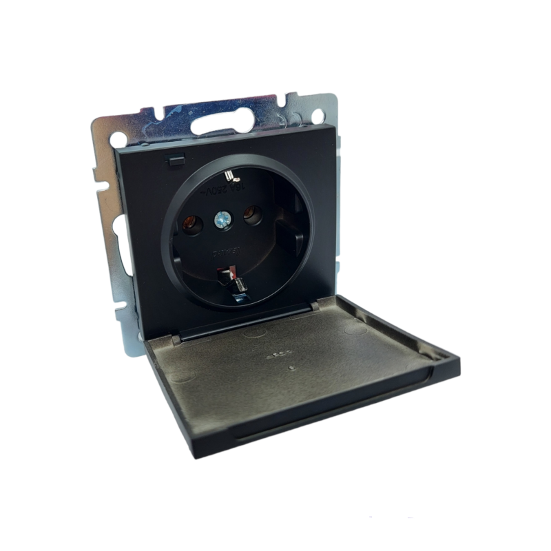 RAIN Розетка із заземленням з кришкою ПБТ антрацит (1/10шт/120шт)