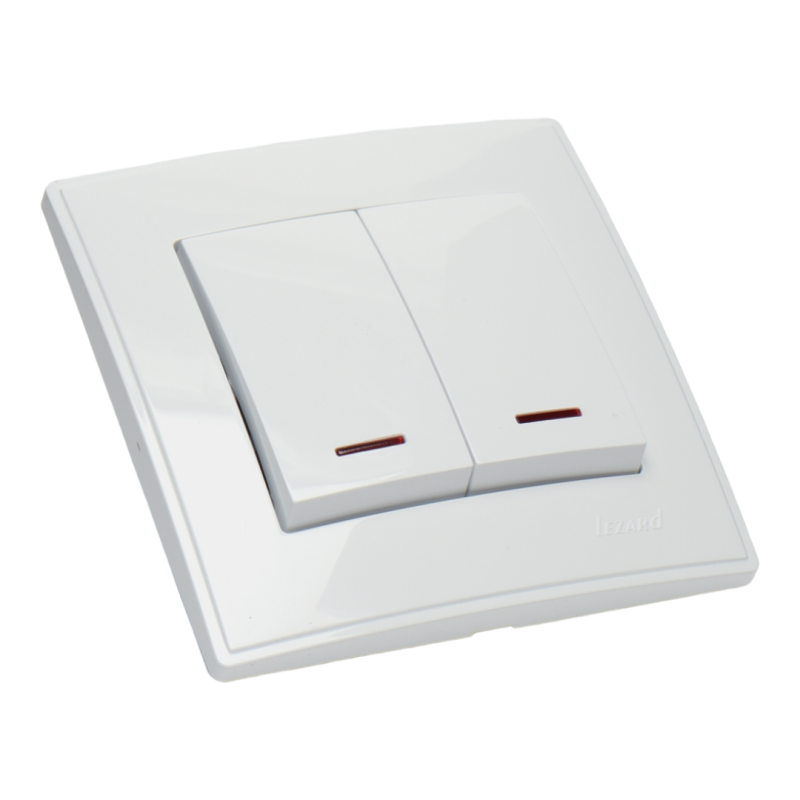 LESYA Вимикач подвійний з підсвіткою білий (1/10шт/120шт)