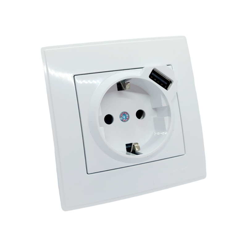 LESYA Розетка із заземленням + USB біла (1/10шт/120шт)