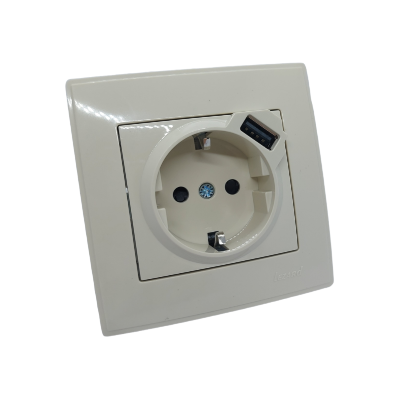 LESYA Розетка із заземленням +USB крем (1/10шт/120шт)