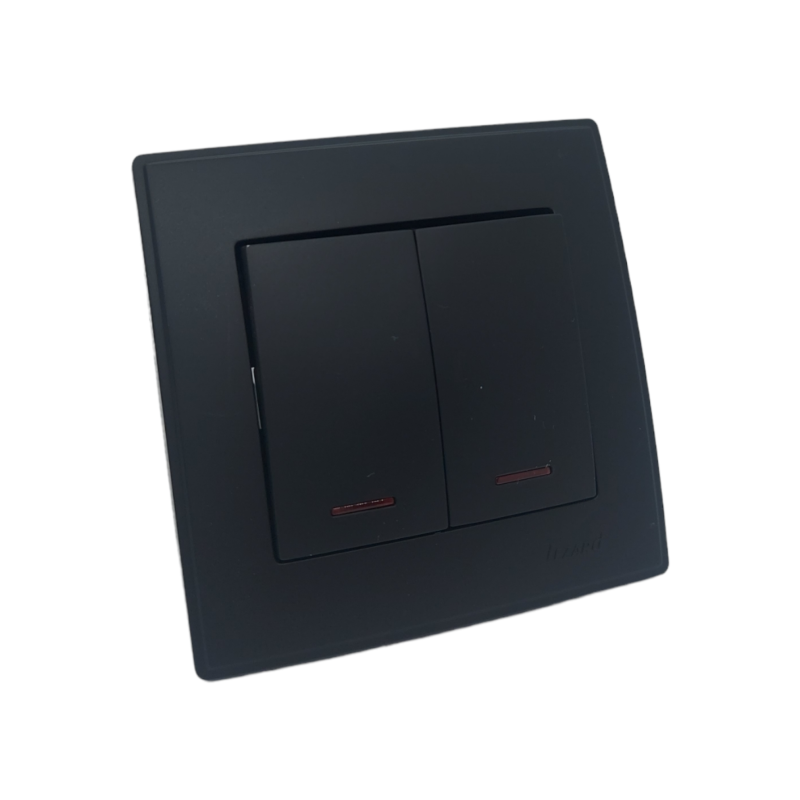 LESYA Вимикач подвійний з підсвіткою антрацит (1/10шт/120шт)