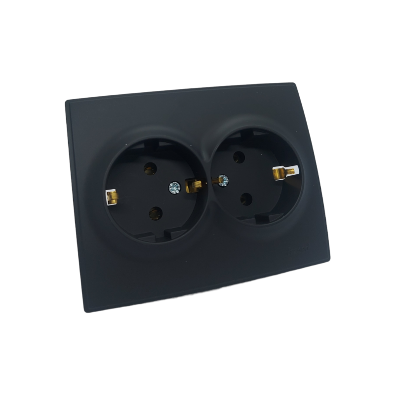 LESYA Розетка подвійна із заземленням антрацит (1/10шт/120шт)