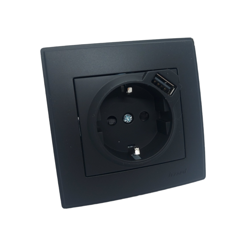 LESYA Розетка із заземленням + USB антрацит (1/10шт/120шт)