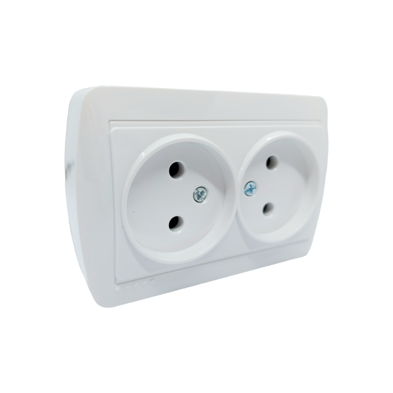 DEMET Розетка подвійна без заземлення закритий корпус білий (1/10шт/120шт)