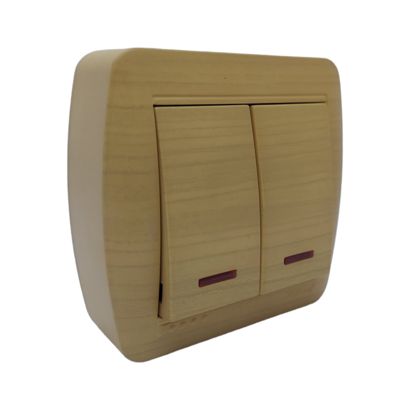 DEMET Вимикач подвійний з підсвіткою Клен (1/10шт/120шт)