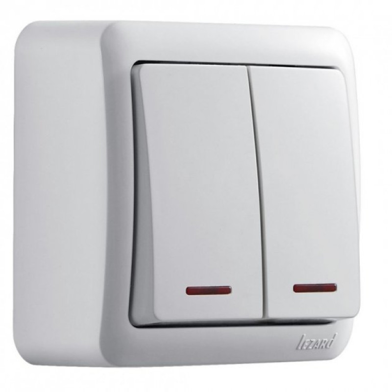 VIOLA Вимикач подвійний з підсвіткою білий (1/12шт/144шт)