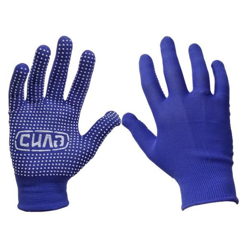 (New) Перчатки нейлонові блакитні з дрібною ПВХ крапкою