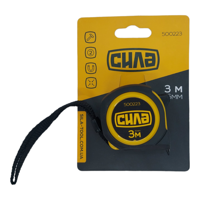 Рулетка обгумована з магнітом 3м * 16мм (СИЛА - Інструмент)