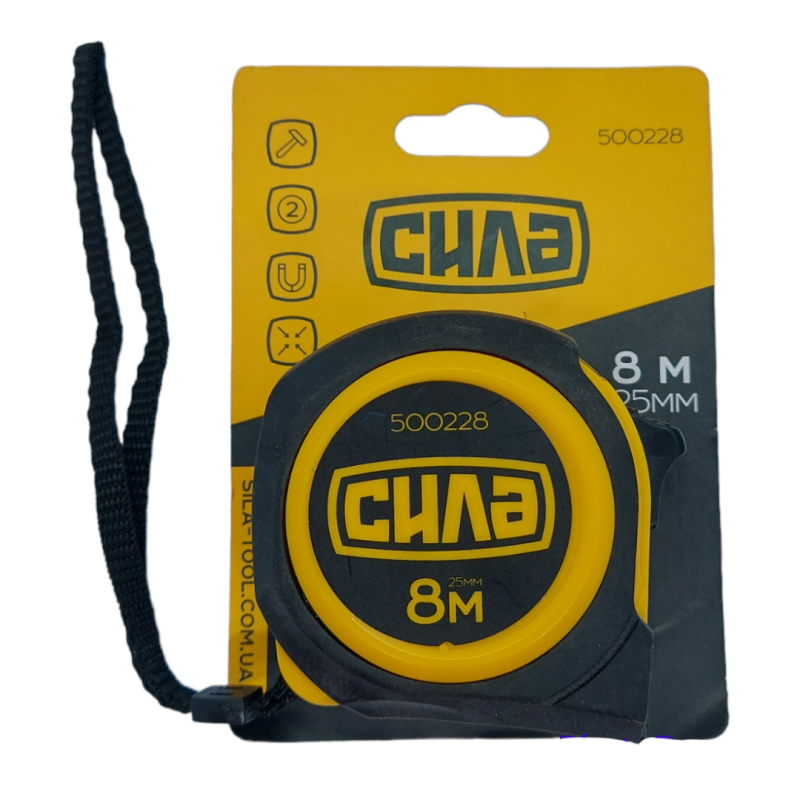 Рулетка обгумована з магнітом 8м * 25мм (СИЛА - Інструмент)