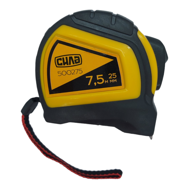 Рулетка обгумована автостоп, подвійний зачіп 7,5м * 25мм (СИЛА - Інструмент)
