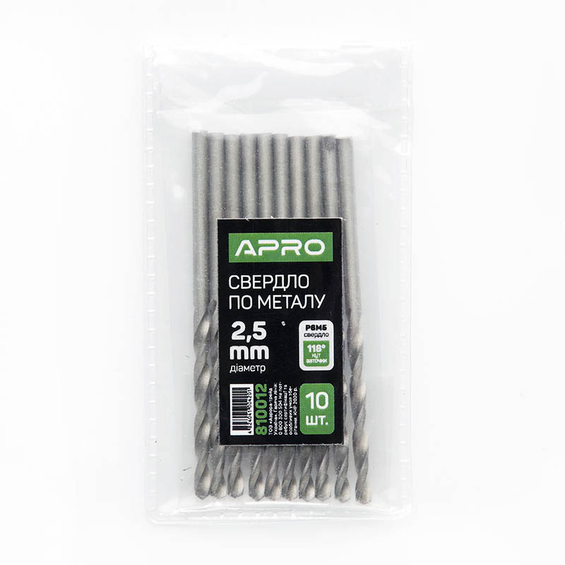 Свердло по металу P6M5 2,5мм Apro  (APRO)  10/
