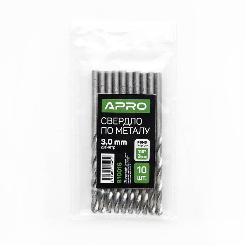 Свердло по металу P6M5 3,0мм Apro  (APRO)  10/