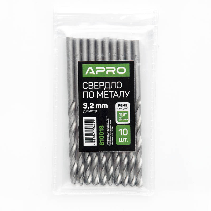 Свердло по металу P6M5 3,2мм Apro  (APRO)  10/