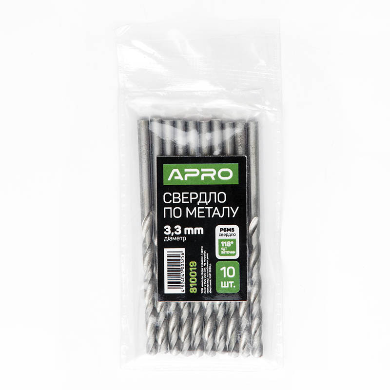 Свердло по металу P6M5 3,3мм Apro  (APRO)  10/