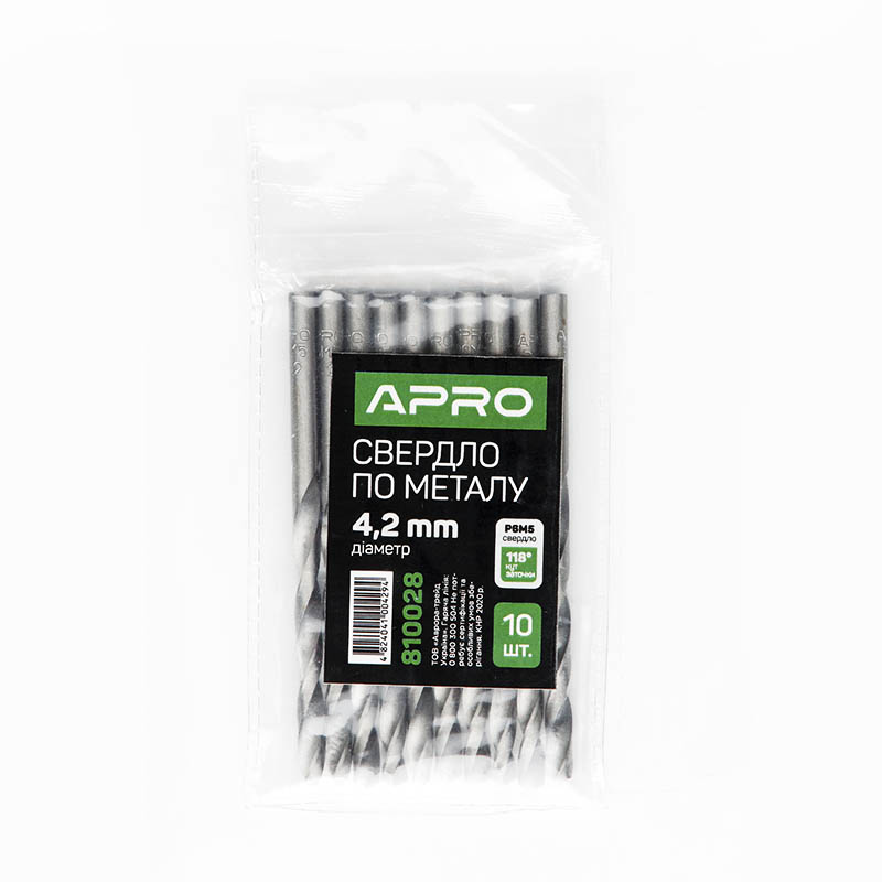Свердло по металу P6M5 4,2мм Apro  (APRO)  10/