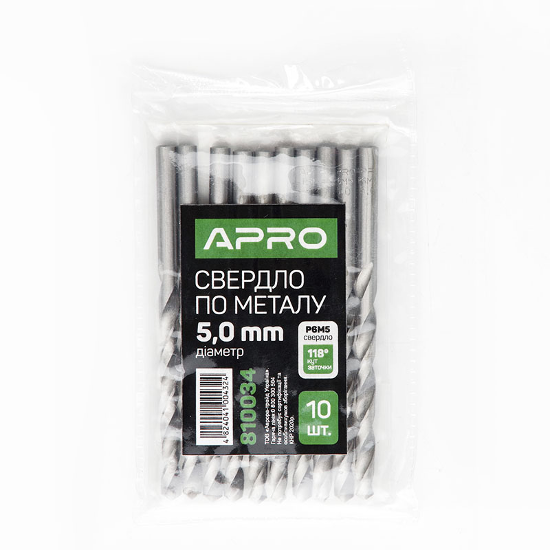 Свердло по металу P6M5 5,0мм Apro  (APRO)  10/