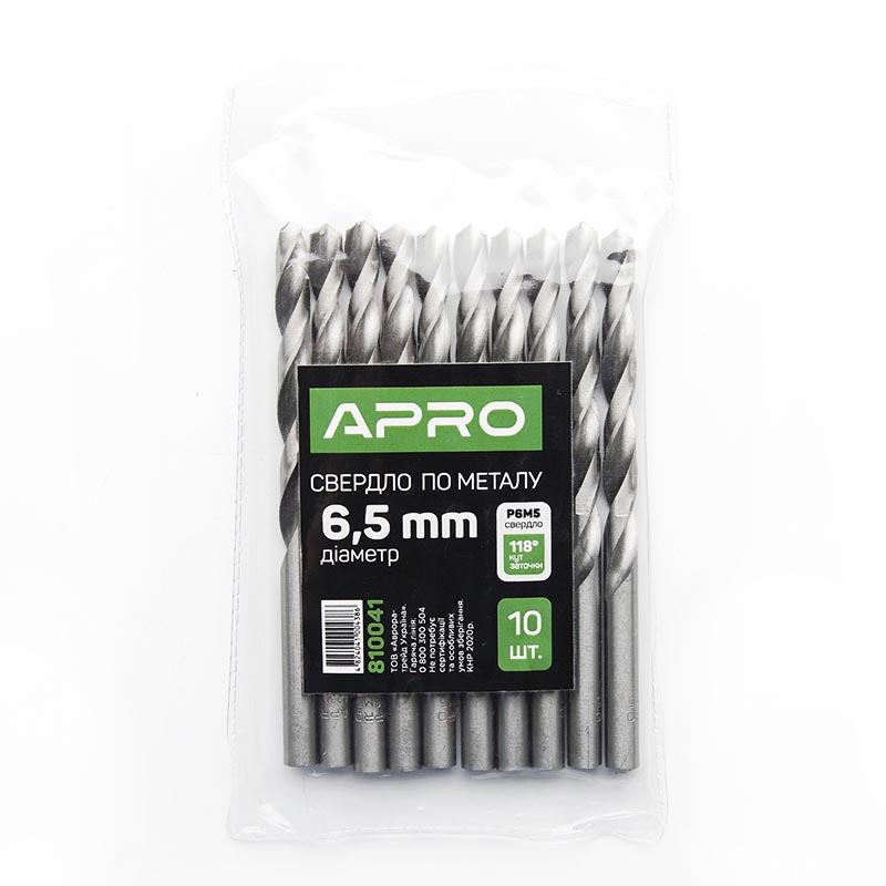 Свердло по металу P6M5 6,5мм Apro  (APRO)  10/