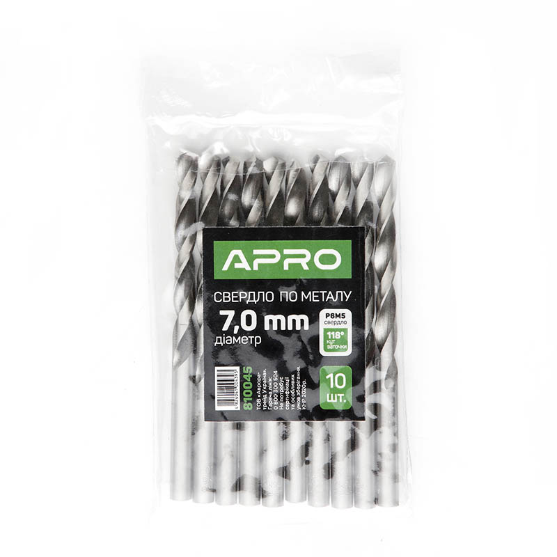 Свердло по металу P6M5 7,0мм Apro  (APRO)  10/