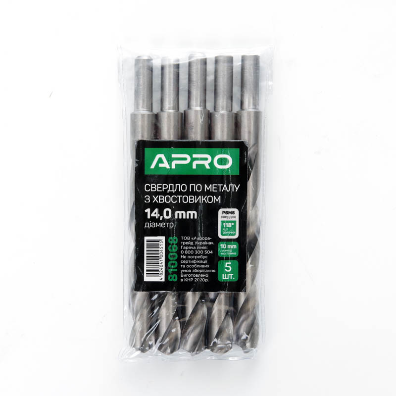 Свердло по металу P6M5 14,0 мм с хвостовиком 10мм Apro  (APRO)  5/
