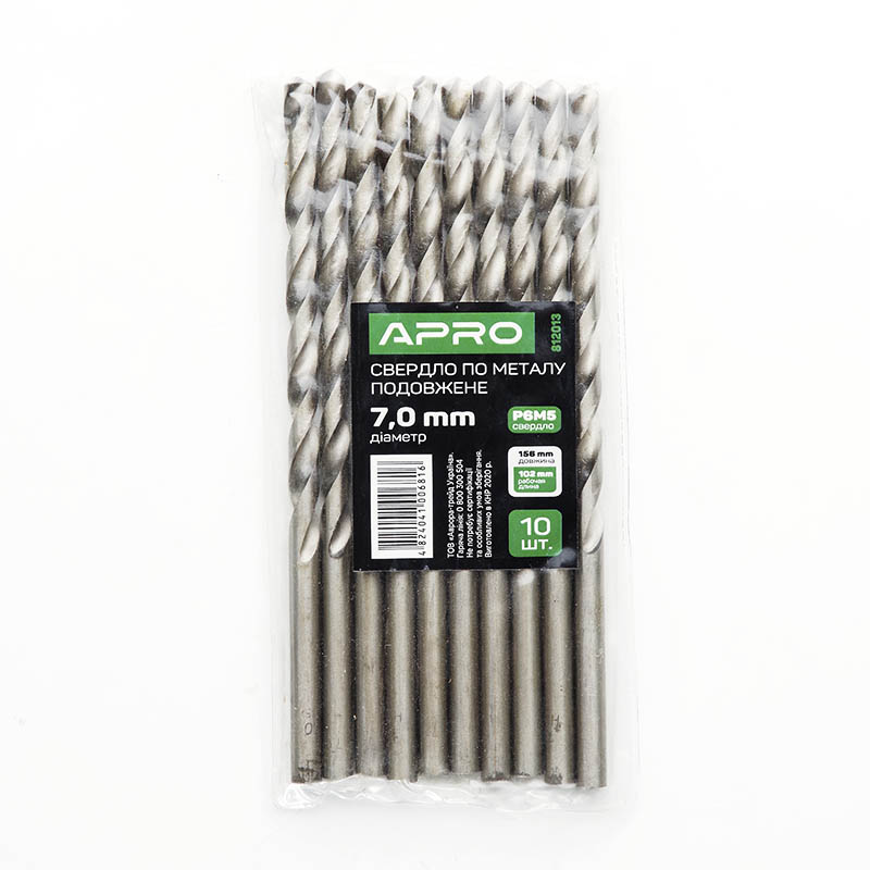 Свердло по металу Р6М5 подовжене 7,0мм Apro  (APRO)  10/