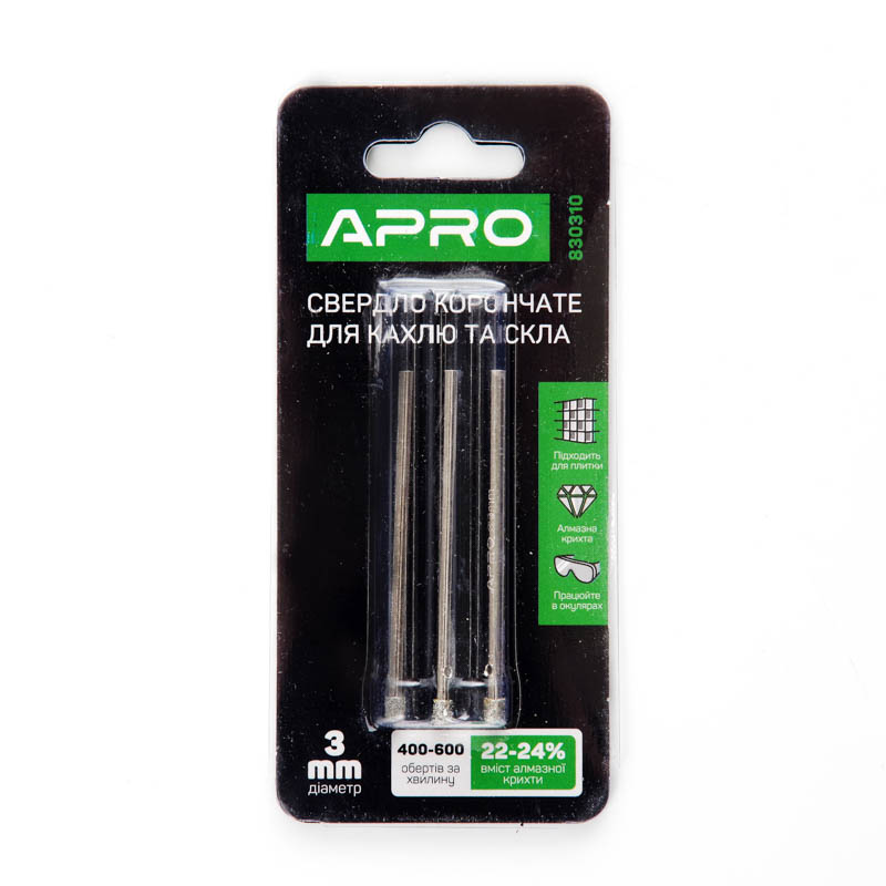 Свердло трубчасте з алмазним напиленням 3 мм (3 в пачці) (APRO)