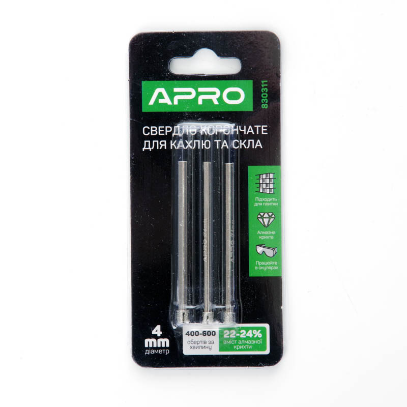 Свердло трубчасте з алмазним напиленням 4 мм (3 в пачці) (APRO)