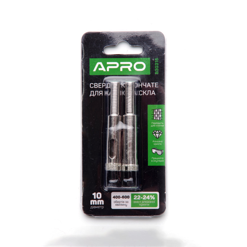 Свердло трубчасте з алмазним напиленням 10 мм (2 в пачці) (APRO)