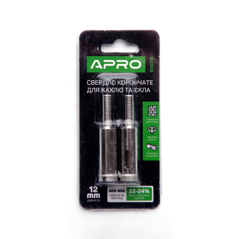 Свердло трубчасте з алмазним напиленням 12 мм (2 в пачці) (APRO)