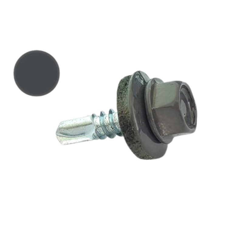 Саморіз з шест. гол. з шайб. EPDM 4,8*19 DIN 7504K RAL 7024 зі св. по мет. (пач. 50 шт.)