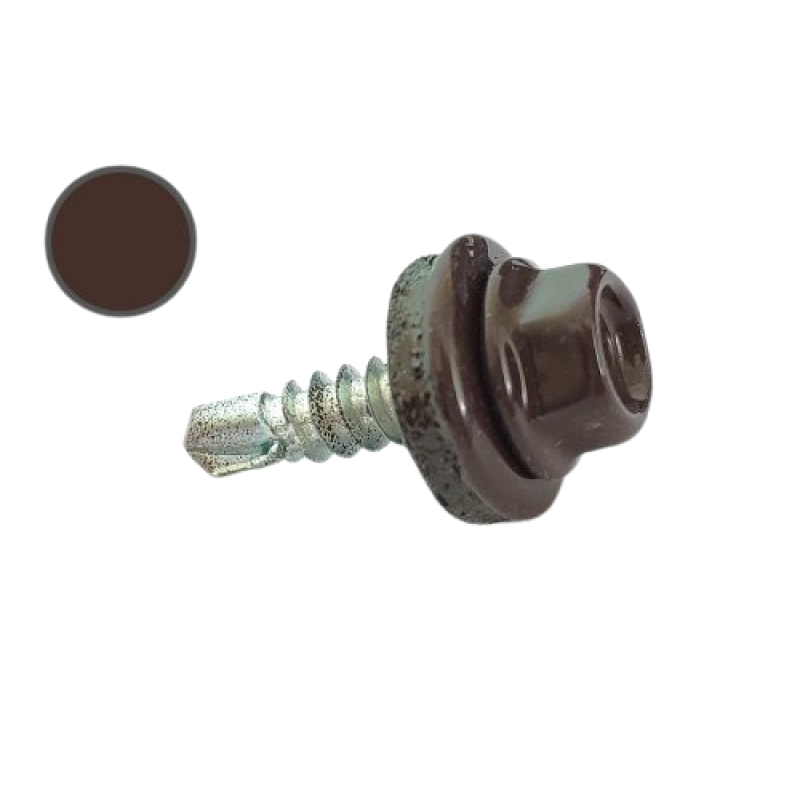 Саморіз з шест. гол. з шайб. EPDM 4,8*19 DIN 7504K RAL 8017 зі св. по мет. (пач. 50 шт.)