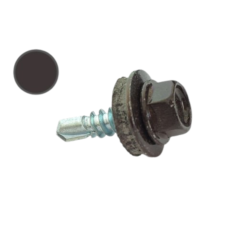 Саморіз з шест. гол. з шайб. EPDM 4,8*19 DIN 7504K RAL 8019 зі св. по мет. (пач. 50 шт.)