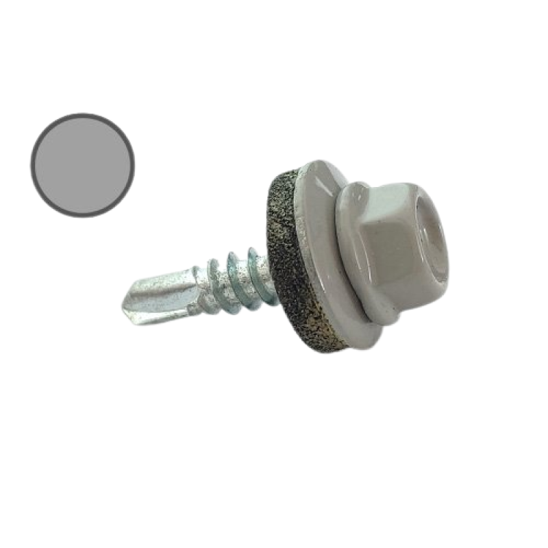 Саморіз з шест. гол. з шайб. EPDM 4,8*19 DIN 7504K RAL 9006 зі св. по мет. (пач. 50 шт.)