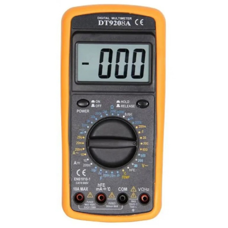 Тестер 9208 A, 190*90*50мм, пластиковий футляр, A, V, R, тест діодів, зумер, продзвонювання