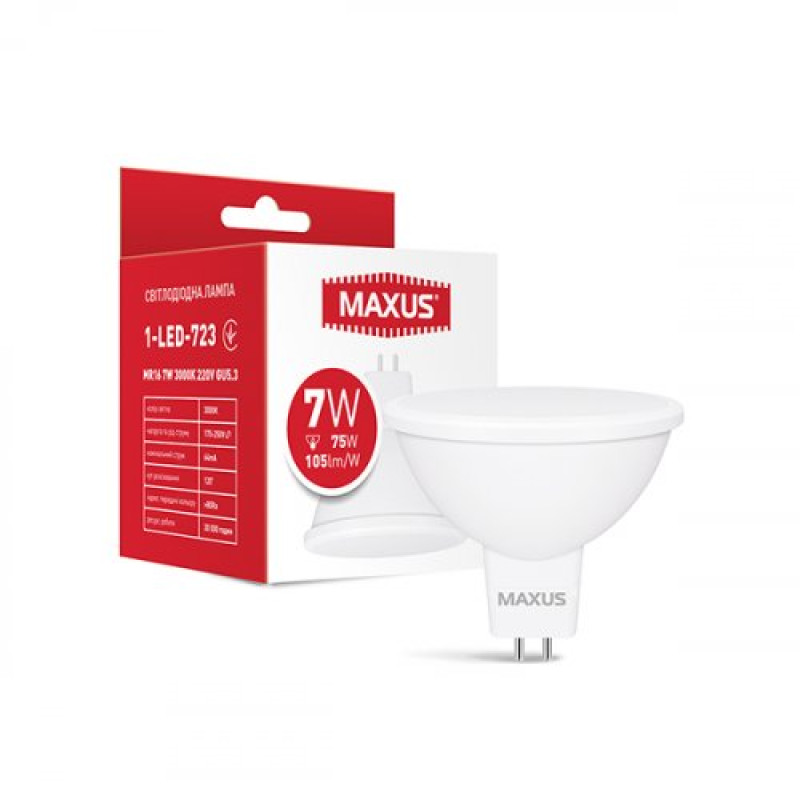 Лампа світлодіодна MAXUS 1-LED-723 MR16 7Вт 3000K 220V GU5.3