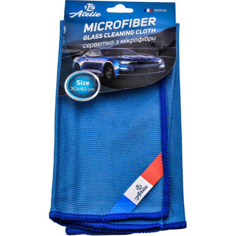 Серветка з мікрофібри для скла 30х40 см (блакитна)