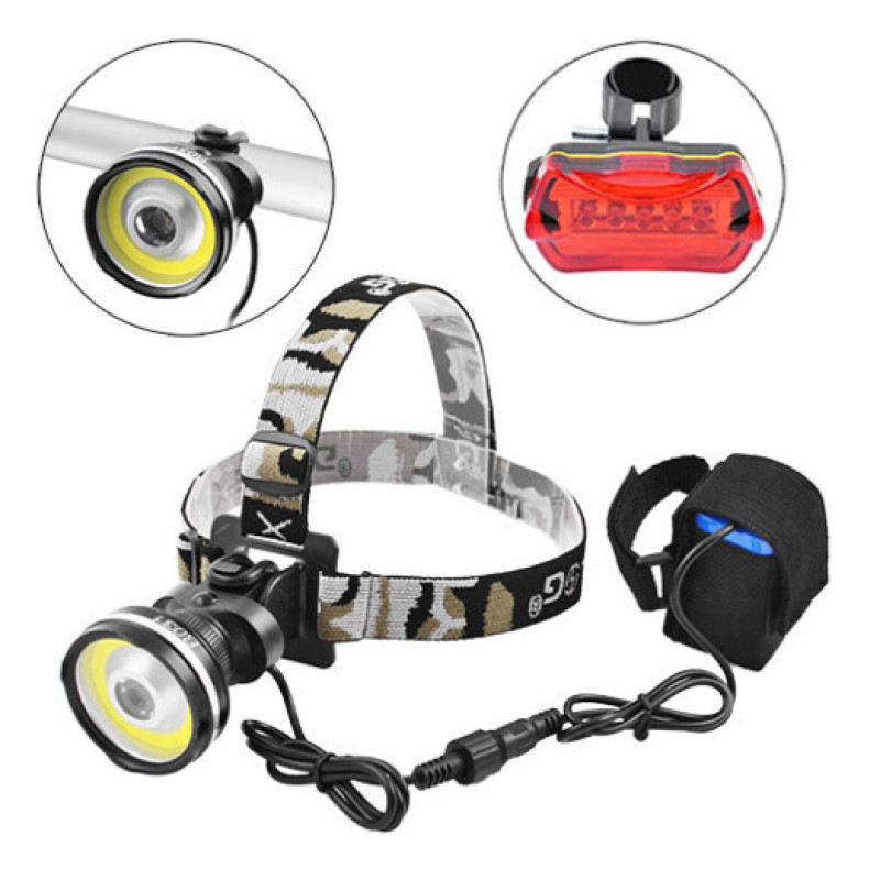 Ліхтар велосипедний + на лоб Police B031-COB + LM, STOP-5LED, ЗУ 220V, 4х18650, 2хААА, Box