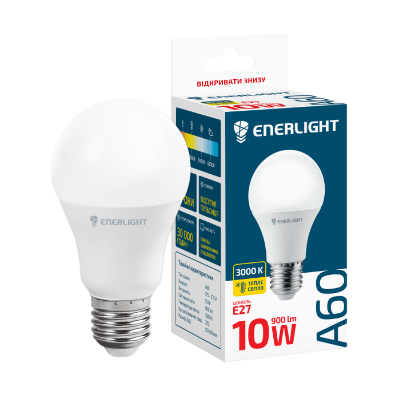 Лампа світлодіодна ENERLIGHT A60 10Вт 3000K E27