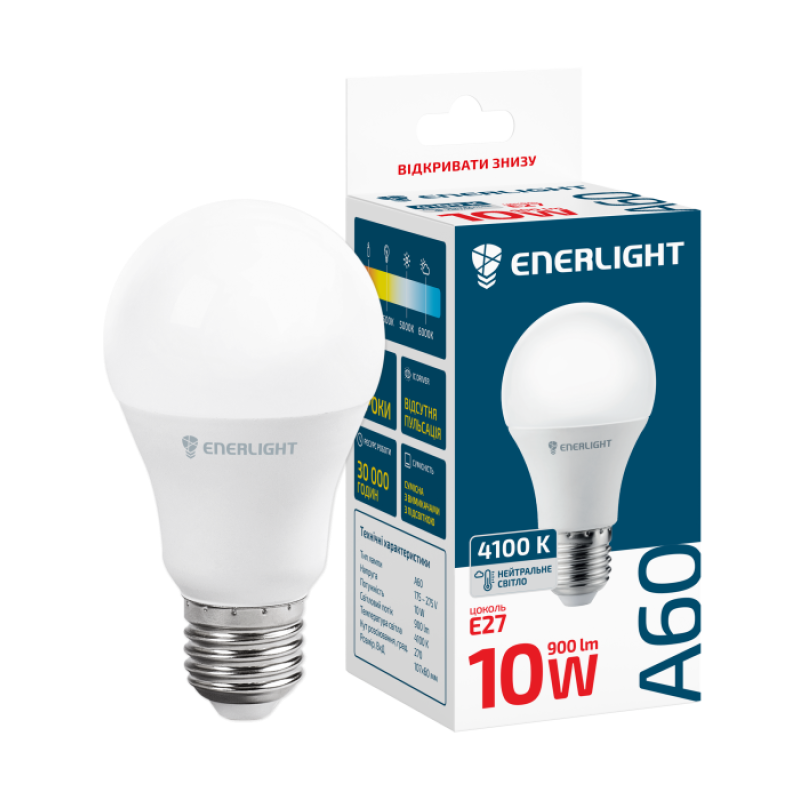 Лампа світлодіодна ENERLIGHT A60 10Вт 4100K E27